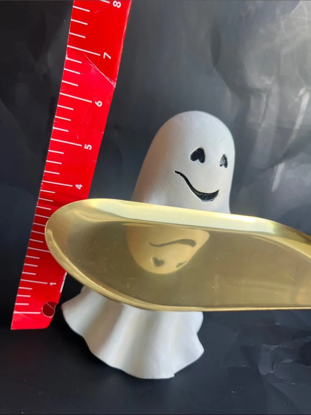 White Ghost Ceramic Vanity Tray with Gold Metal Dish